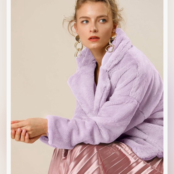 Women's Winter Cropped Faux Fur Bolero Jacket Notch Lapel Collar Dropped Coat - Picture 2 of 16